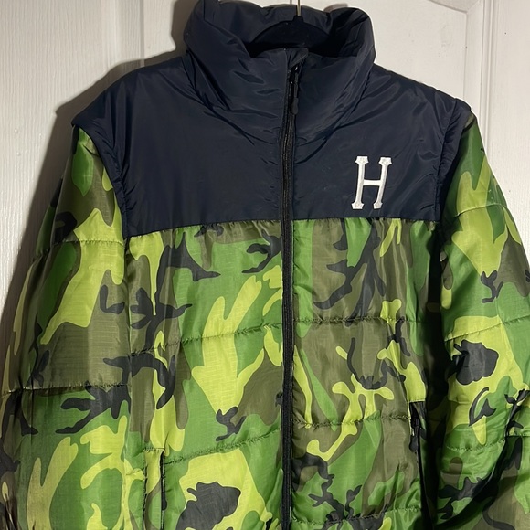 HUF Worldwide CAMO JACKET Convertible to Vest Mens size LARGE HTF - Picture 2 of 12